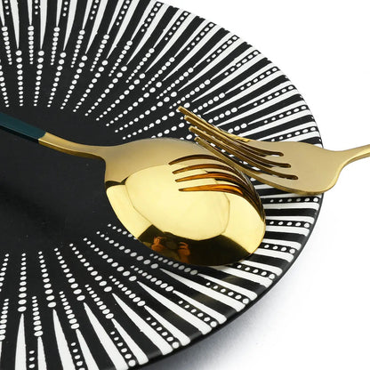 24-PIECE EMERALD & GOLD STAINLESS STEEL CUTLERY SET